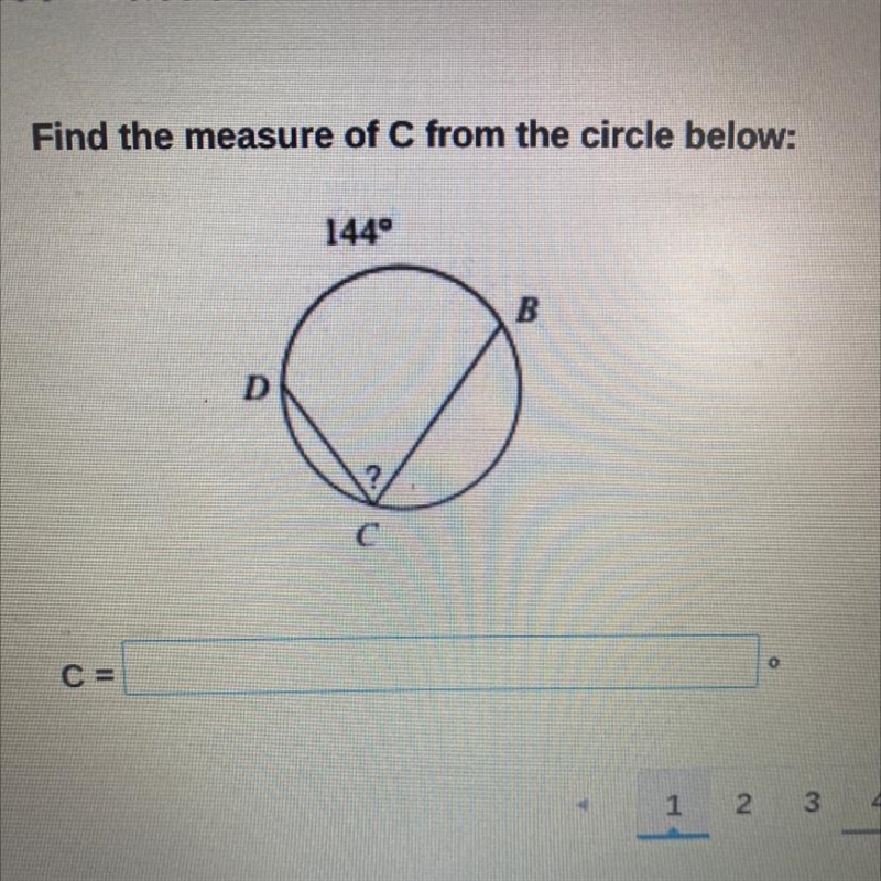 Find the measure of C from the circle below:-example-1