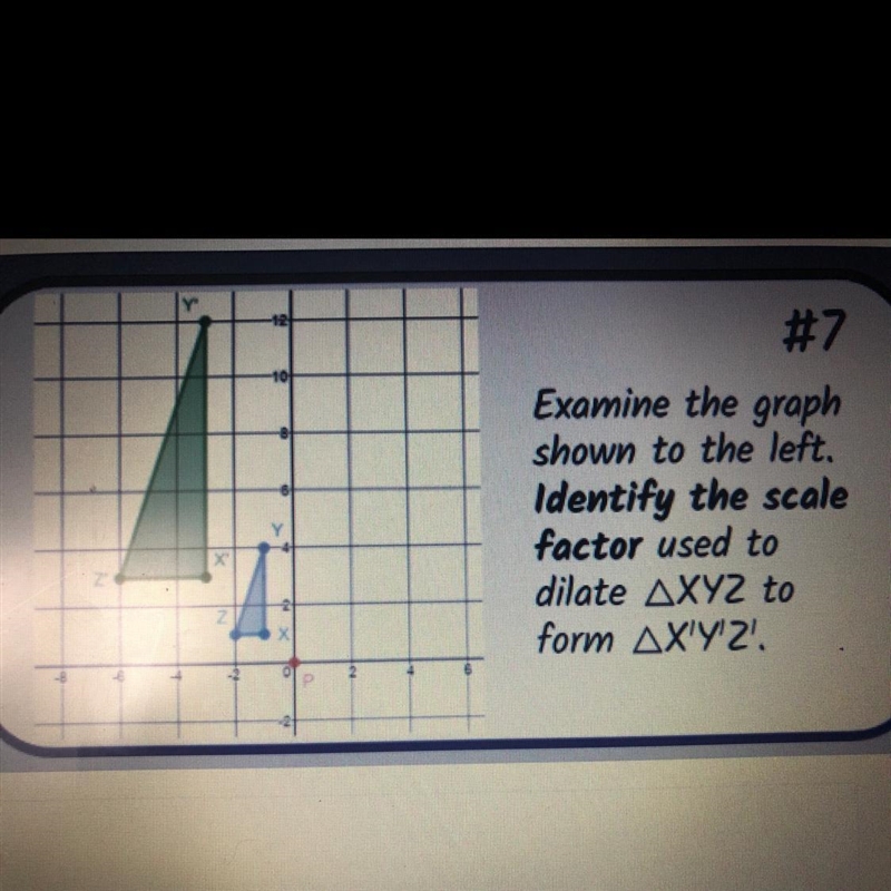 Examine the graph shown to the left. Identify the scale factor used to dilate XYZ-example-1