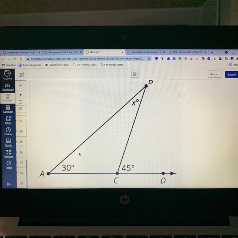 Would you please help me solve for x it should be a degrees but I’m not sure what-example-1