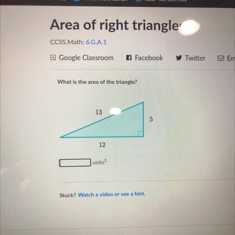 What is the area of the triangle 13 12 5 units --example-1