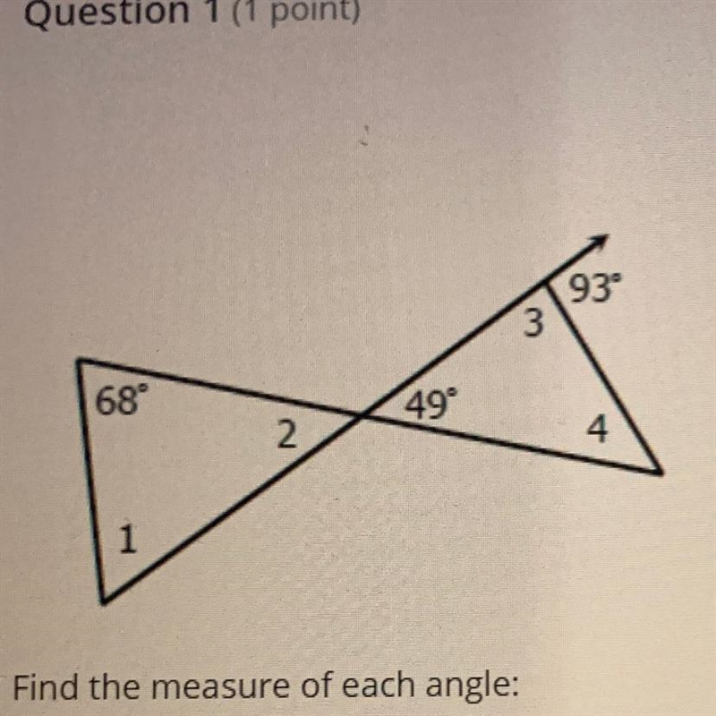 QUICK ANSWERS PLEASE!!!!!! Find the measure of each angle:-example-1