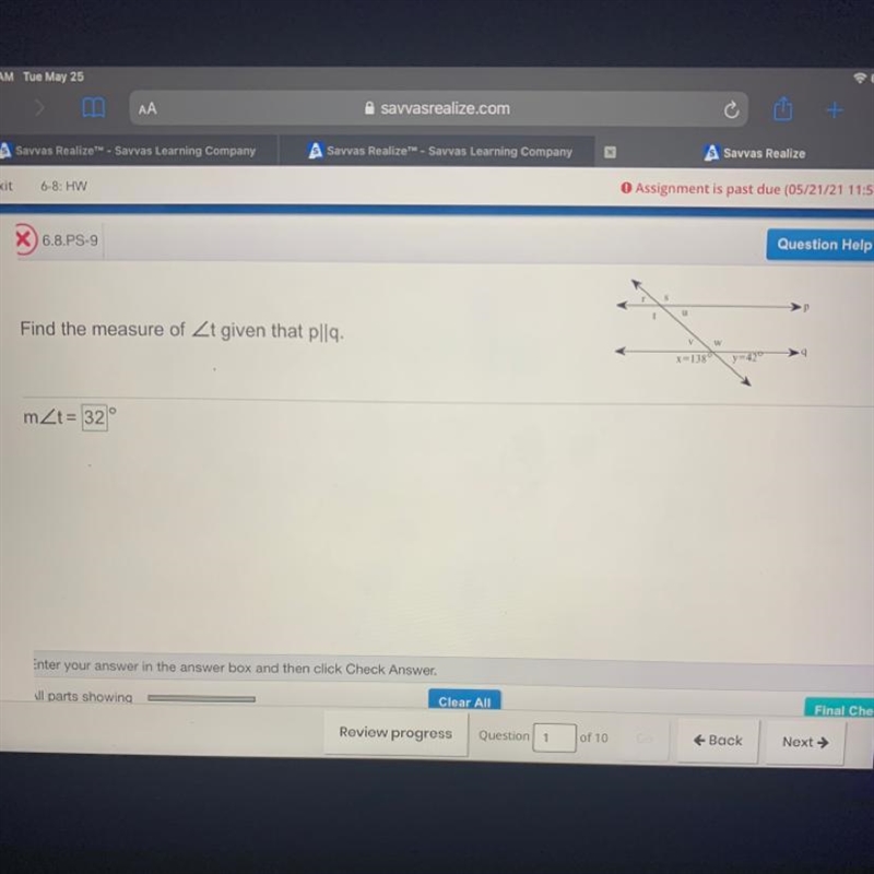 1 Find the measure of Zt given that pllq. w x=1389 y-42-example-1