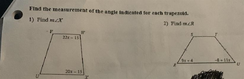 Find the measure of the angle indicated for each trapezoid-example-1