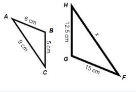 Please help!! :3 Triangle ABC is similar to triangle FGH. What is the value of x in-example-1