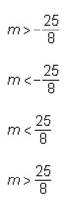 For what values of m does the graph of y = mx2 – 5x – 2 have no x-intercepts? A. m-example-1