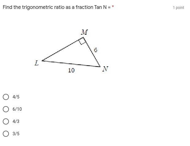 PLSS HELPP Find the trigonometric ratio as a fraction Tan N = Find the trigonometric-example-1