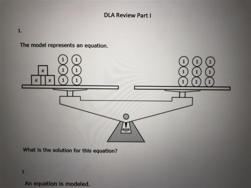 The model represents and equation. What is the solution for this equation? Also please-example-1