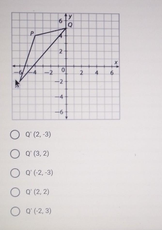 What are the coordinates of Q' if PQR is translated two units right and three units-example-1