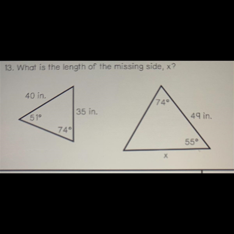 13. What is the length of the missing side, x?-example-1