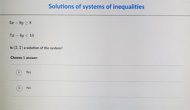 Is ( 2. 2) a solution of the system?​-example-1