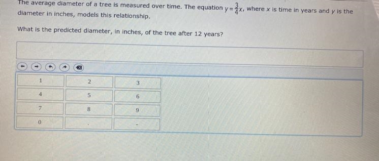 The average diameter of a tree is measured over time. The equation y = 3/4x, where-example-1