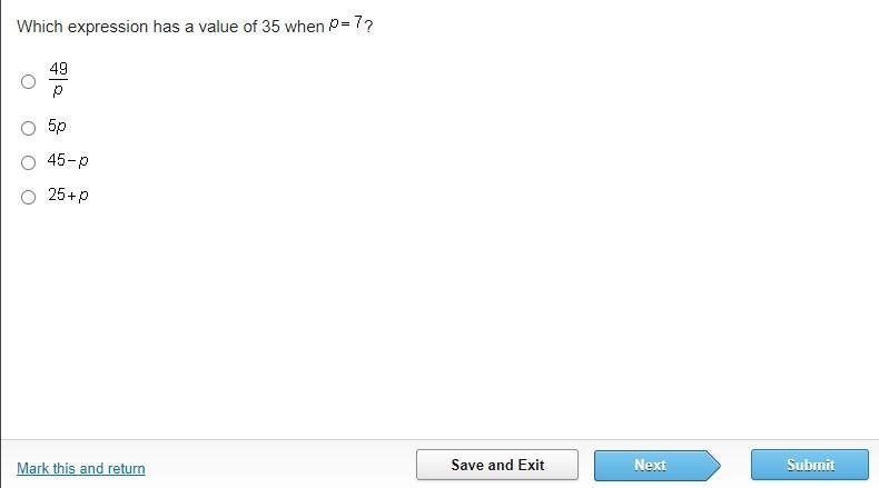 Which expression has a value of 35 when p = 7?-example-1