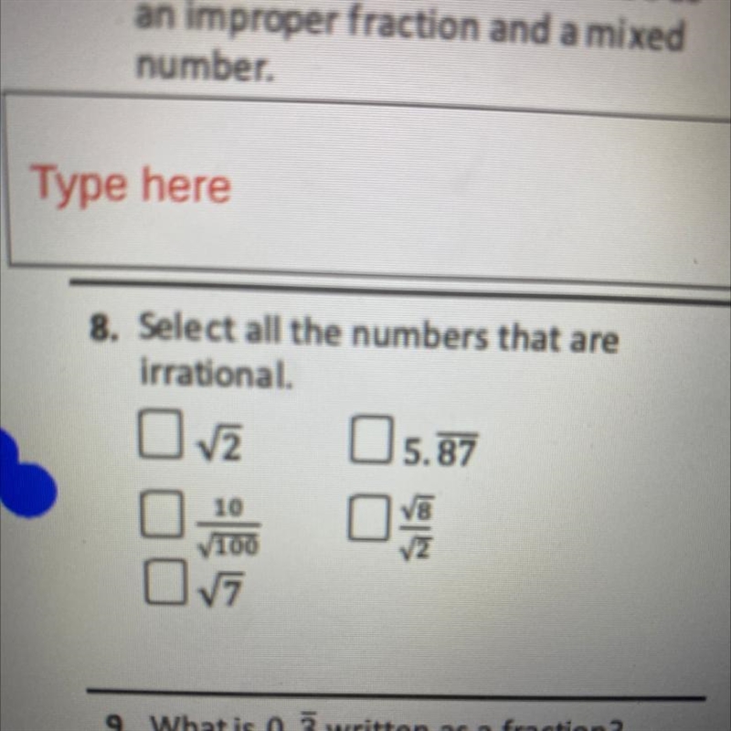 8. Select all the numbers that irrational-example-1