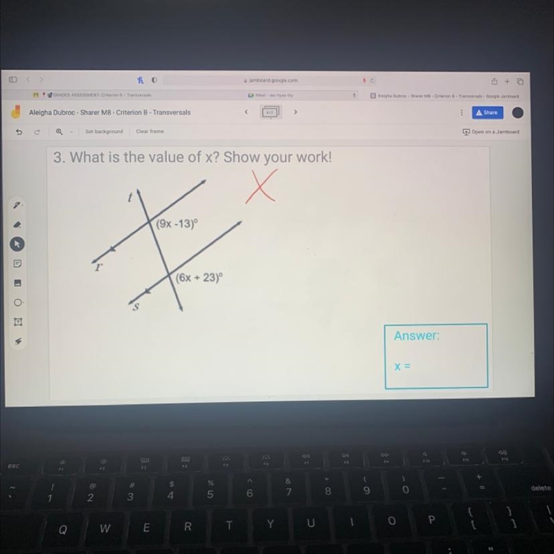 Set background Clear frame Open on a Jamboard 3. What is the value of x? Show your-example-1