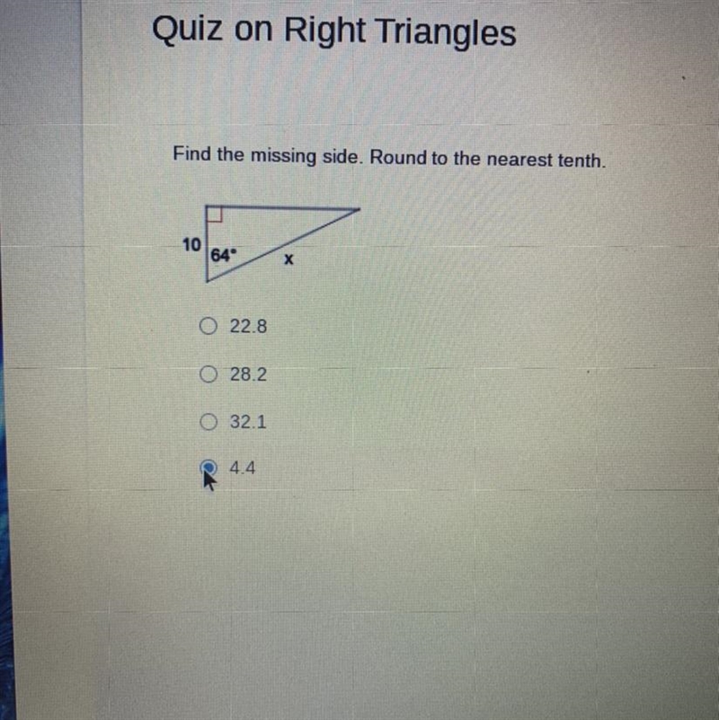 Find the missing side round to the nearest tenth-example-1