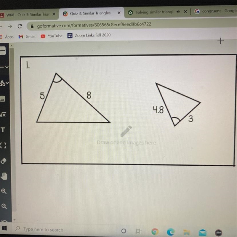 Are the triangles similar ? If so which shortcut (SSS, SAS, AA) proves they are similar-example-1