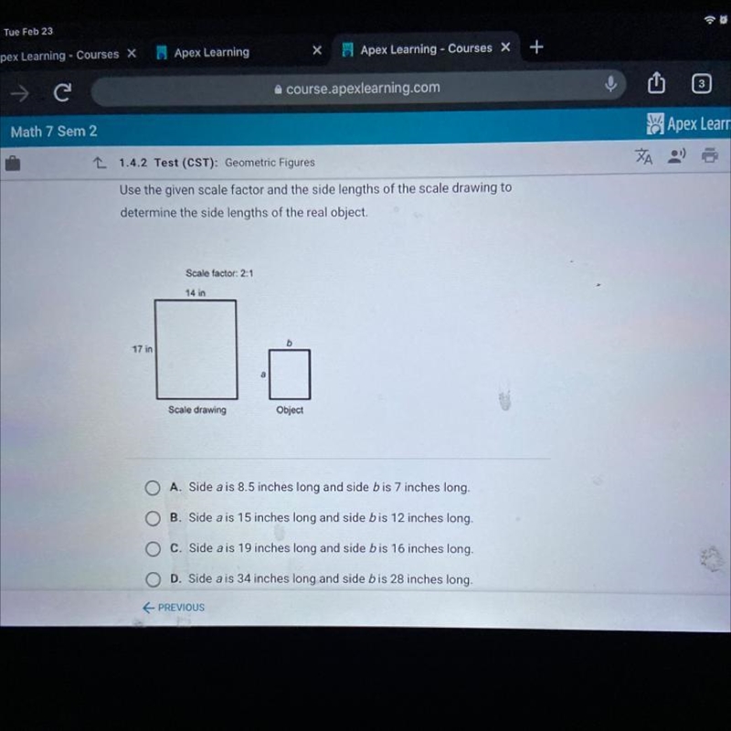 Use the given scale factor and the side lengths of the scale drawing to determine-example-1