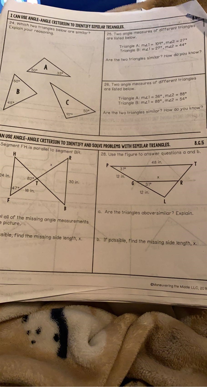 Which two triangles are similar?-example-1