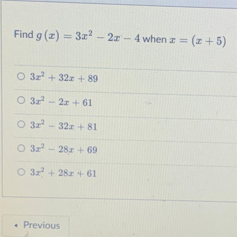 Find G(x) =3x^2-2x-4. (X+5)-example-1