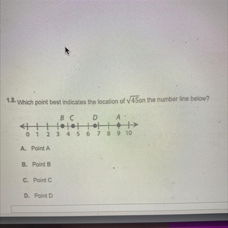 Which point best indicates the location of V45on the number line below? A.Point A-example-1