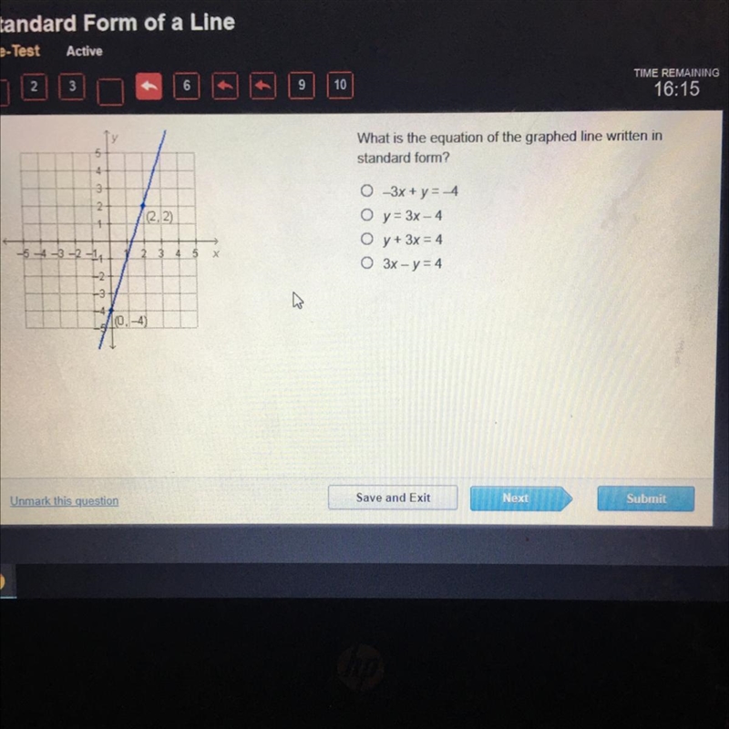 HELP again… What’s is the equation of the graphed line written in standard form-example-1