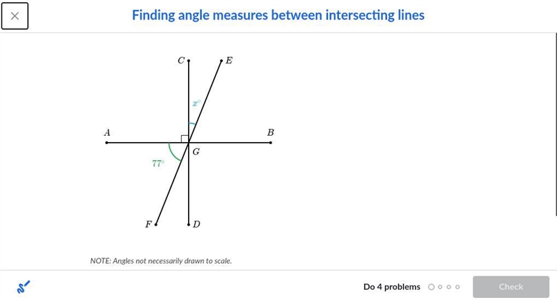 Finding angle measures between intersecting lines-example-1