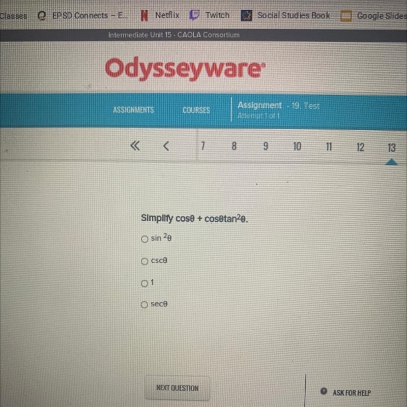 Simplify cos 0 + cos0tan^20-example-1