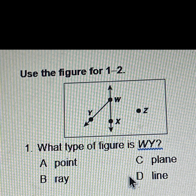 What type of figure is WY? A point C plane B ray D line-example-1