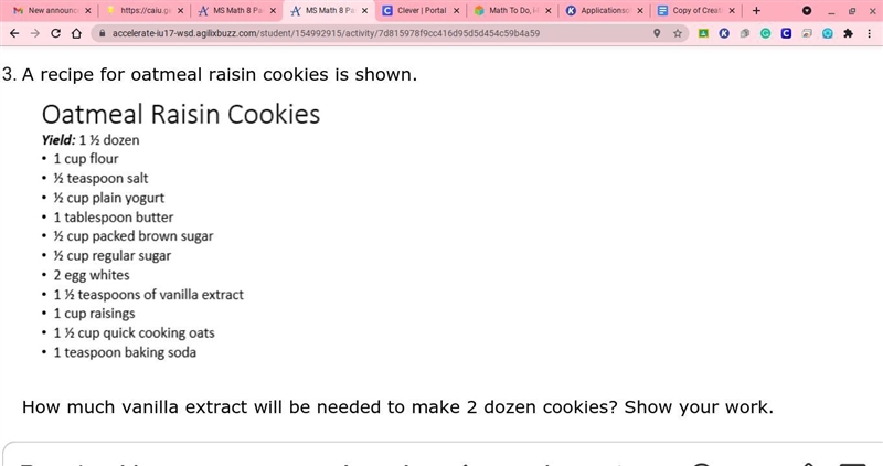 How much vanilla extract will be needed to make 2 dozen cookies? Show your work.-example-1