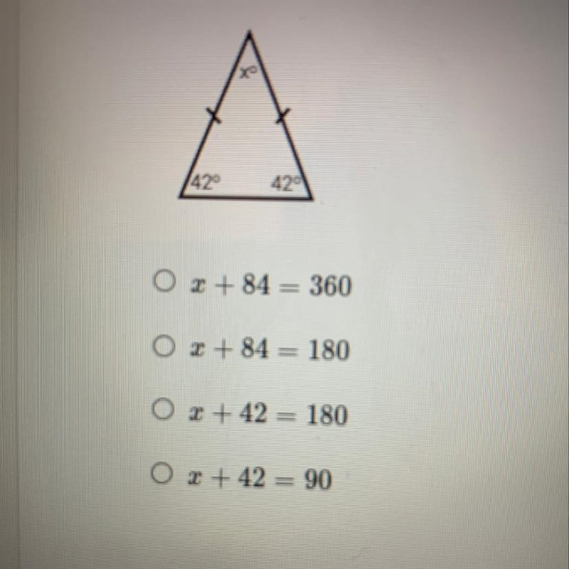 Which of the following equations can be used to find the missing angle, x, in the-example-1