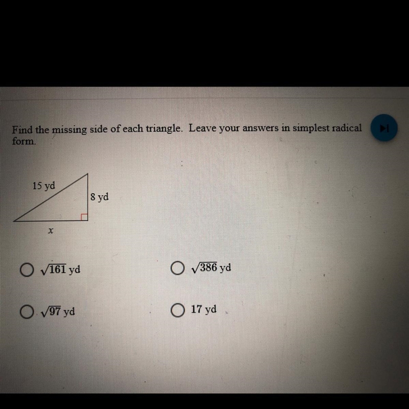 Find the missing side of each triangle. i need help!!!-example-1