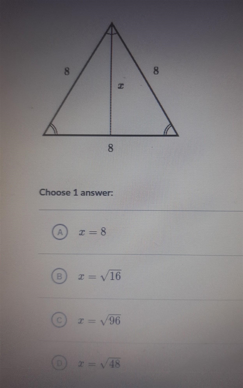 Find the value of x in the isosceles triangle shown below​-example-1