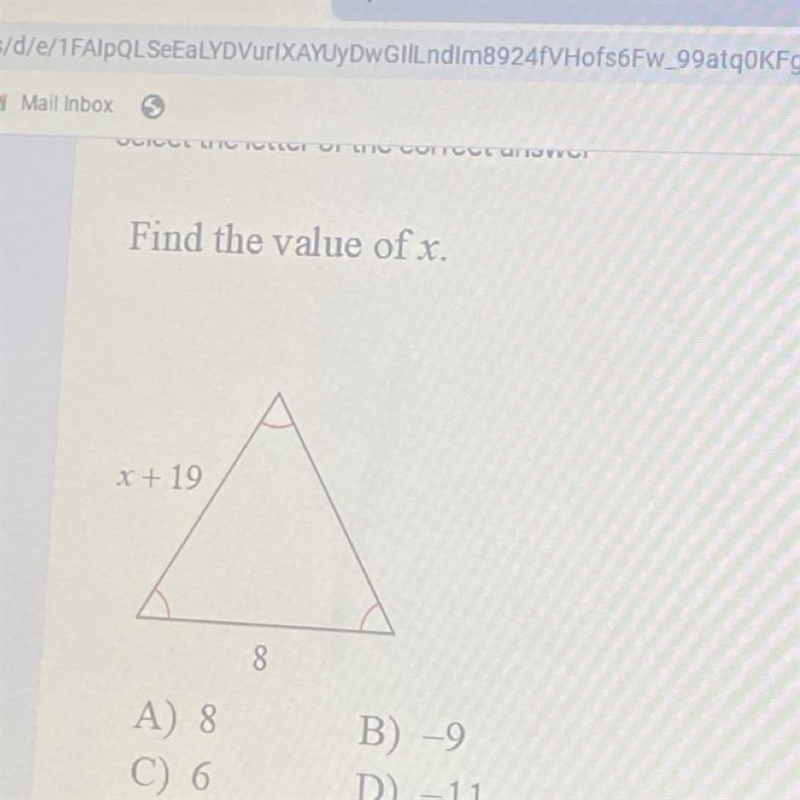 Find the value of x. A) 8 C) 6 E) 11 B) -9 D) -11-example-1