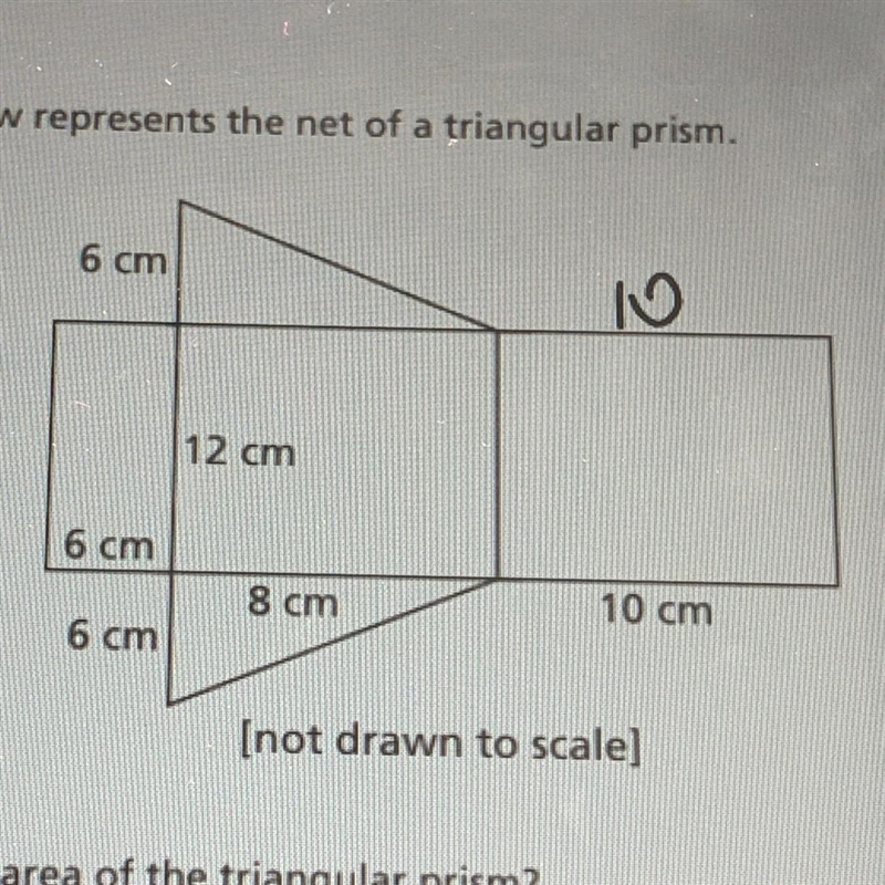 The diagram below represents the net of a triangular prism. 3 6 cm 12 cm 6 cm 8 cm-example-1