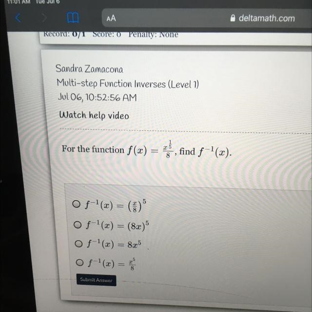 For the function f(x) =x 1/5 /8, find f-1(x)-example-1