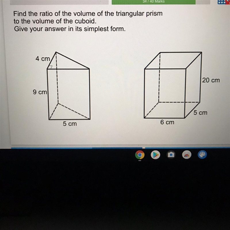 Find the ratio of the volume of the triangular prism to the volume of the cuboid. Give-example-1