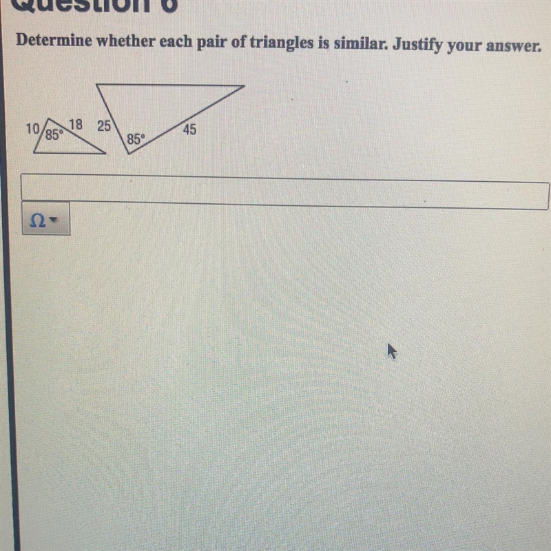 Back Next Question 6 Determine whether each pair of triangles is similar. Justify-example-1