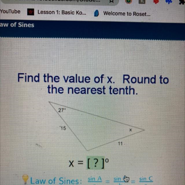 Find the value of x. Round nearest tenth.-example-1