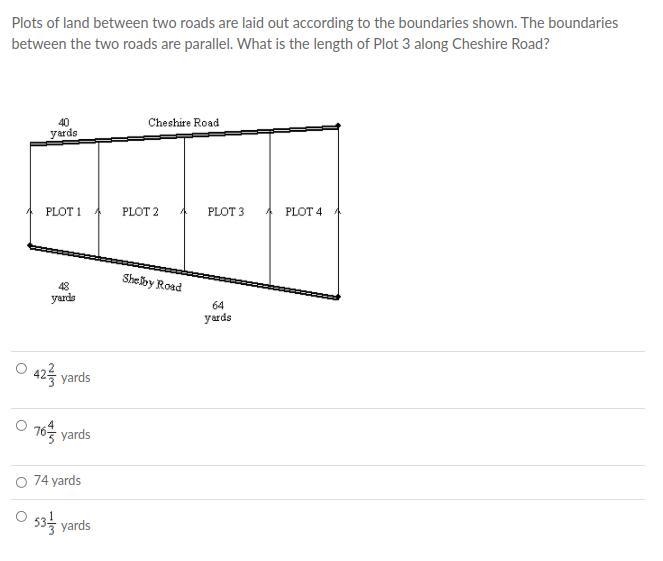 Help please!! Plots of land between two roads are laid out according to the boundaries-example-1