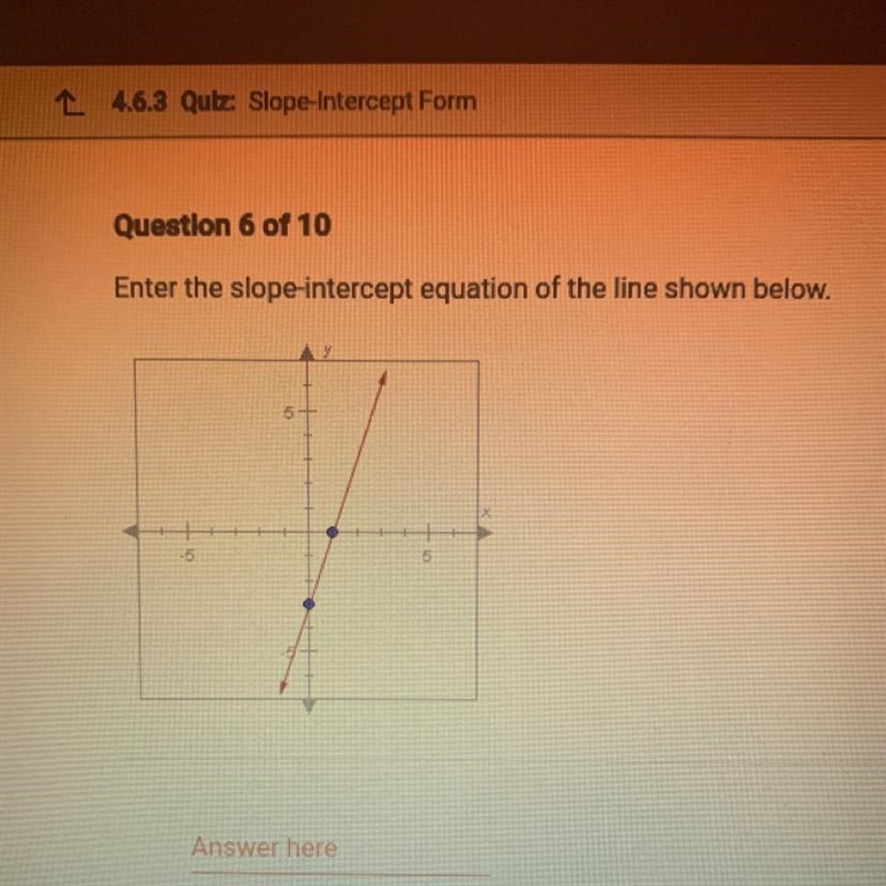 Enter the slope-intercept equation of the line shown below.-example-1