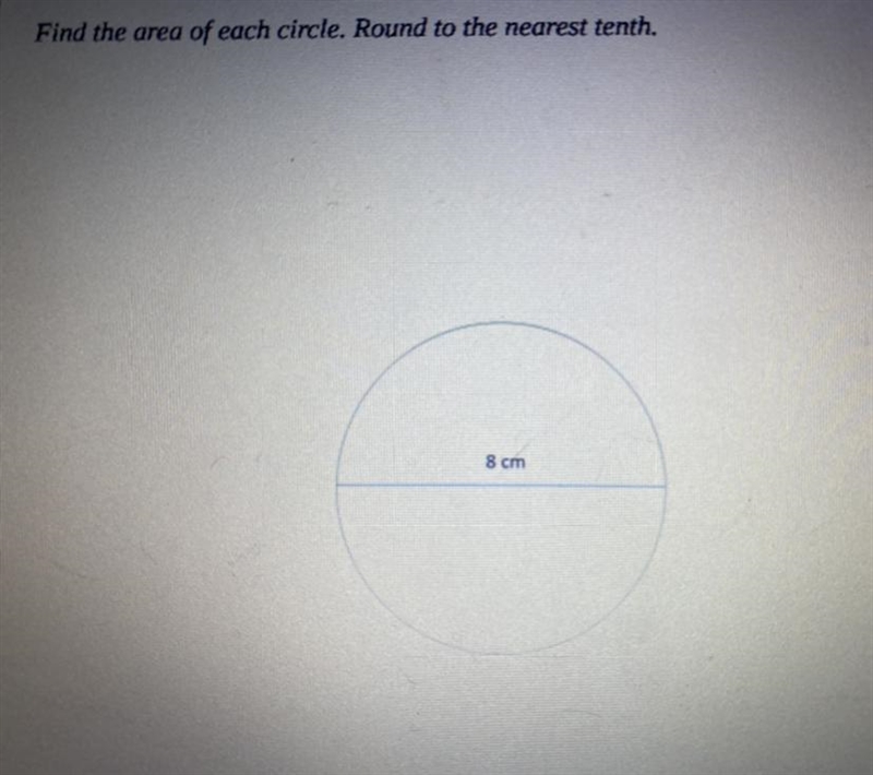 Find the area of each circle. Round to the nearest tenth.-example-1