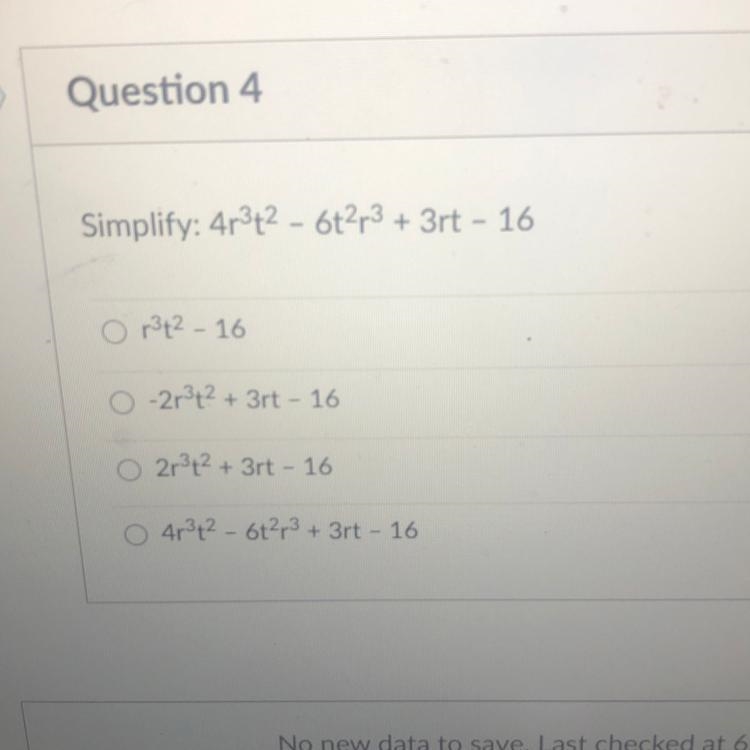 Simplify: 4r342 - 6t2r3 + 3rt - 16-example-1