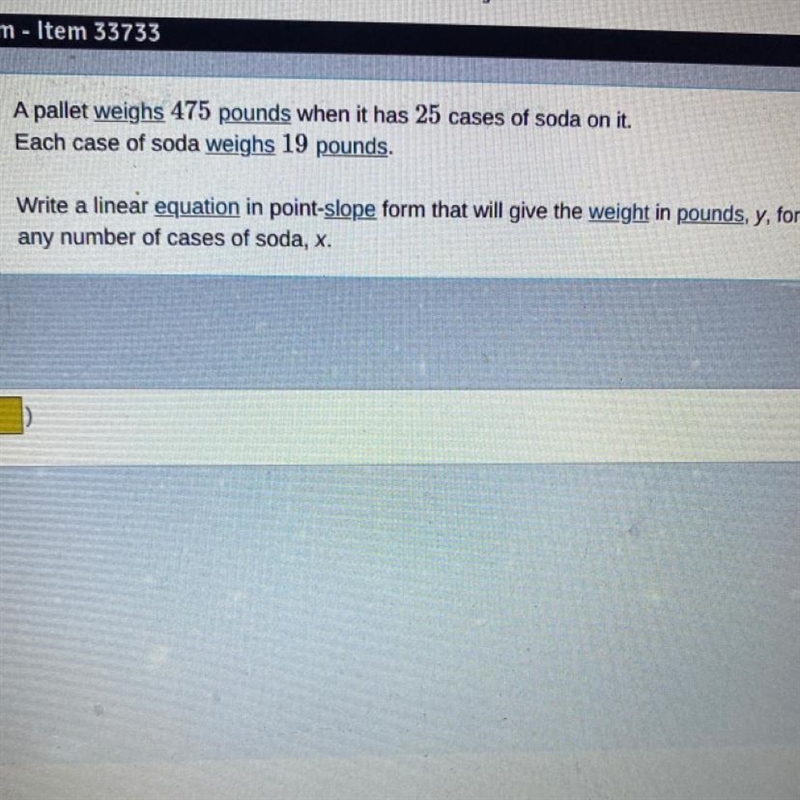 A pallet weighs 475 pounds when it has 25 cases of soda on it. Each case of soda weighs-example-1