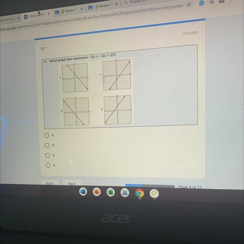 13. Which graph best represents -5y = -6x + 15? А Help ASAP !!!-example-1