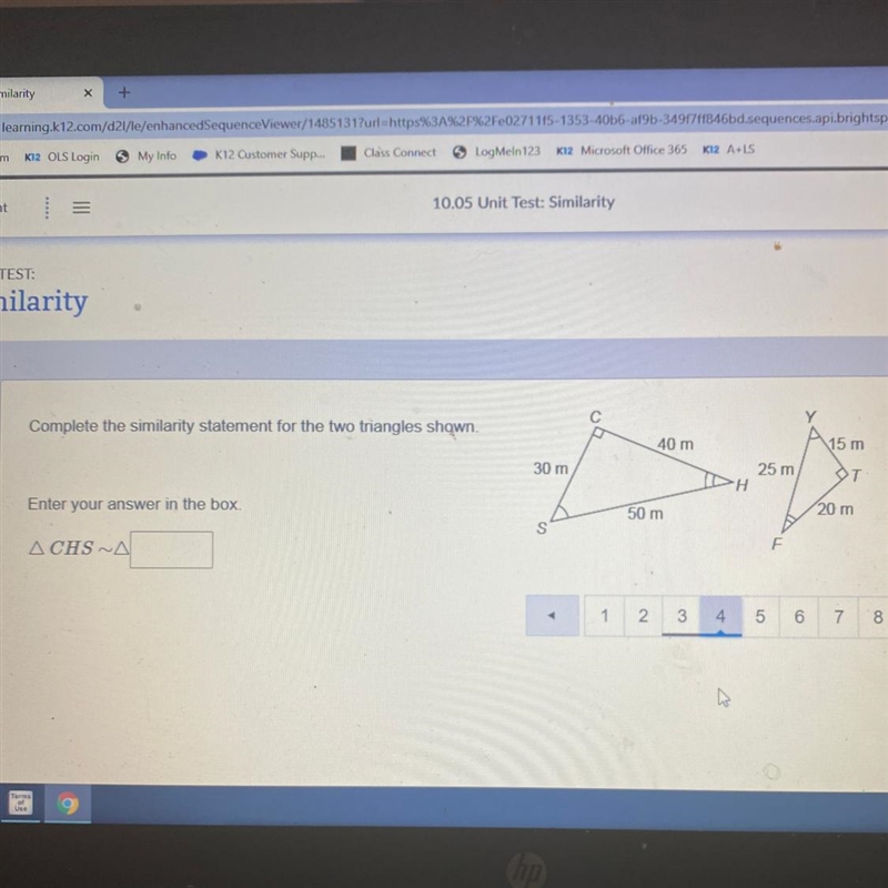 Complete the similarity statement for the two triangles shown 40 m 15 m 30 m 25 m-example-1