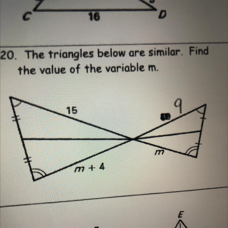 The triangles below are similar. find the value of the variable m-example-1