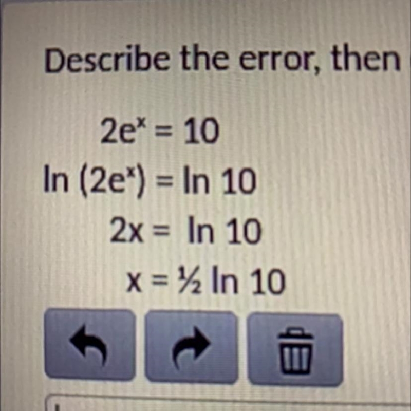 Help ASAP !! Describe the error , then correct the error and solve for x. Show work-example-1