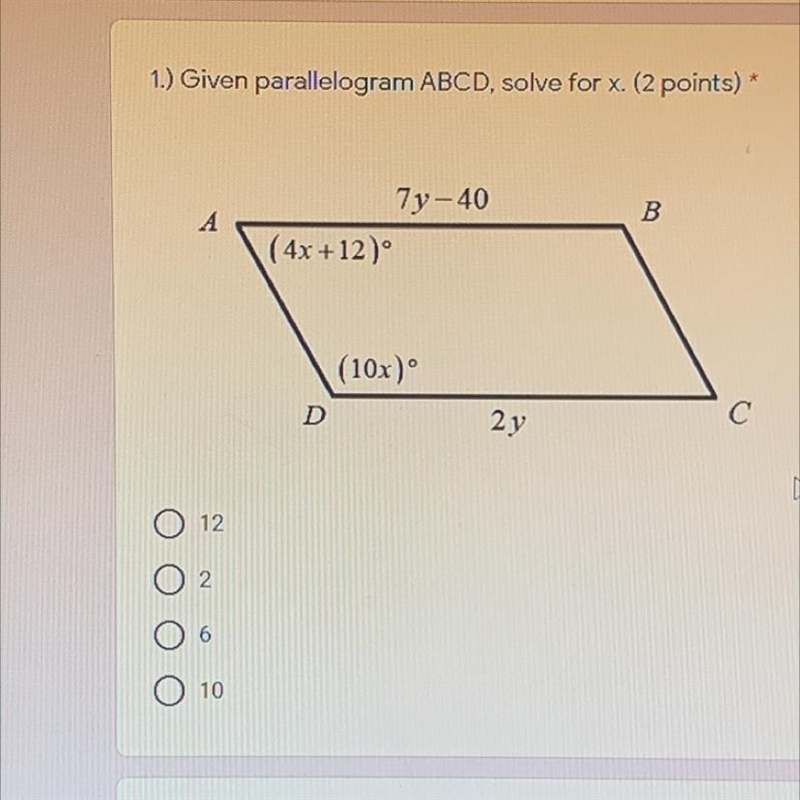 Given the parallelogram ABCD, solve for x.-example-1