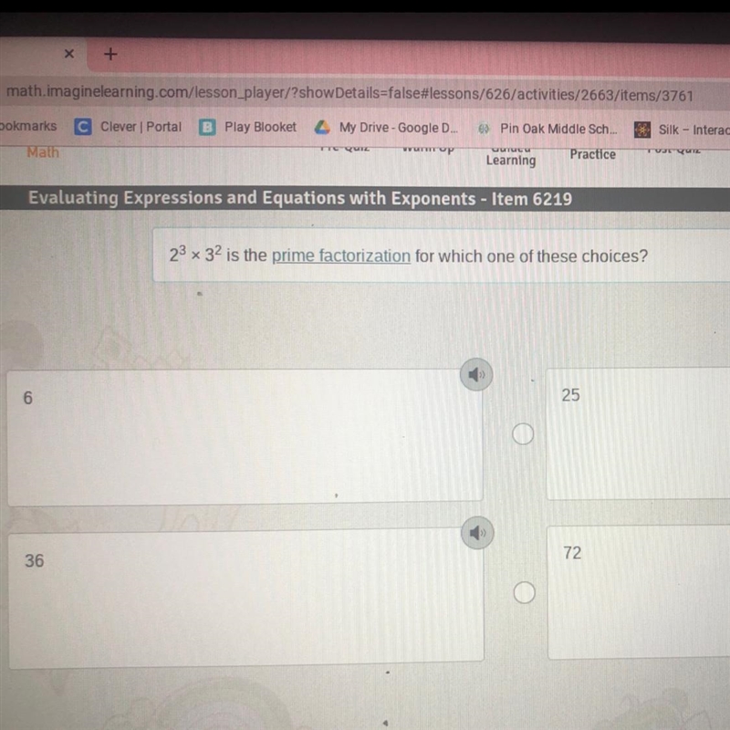 23 x 32 is the prime factorization for which one of these choices?-example-1