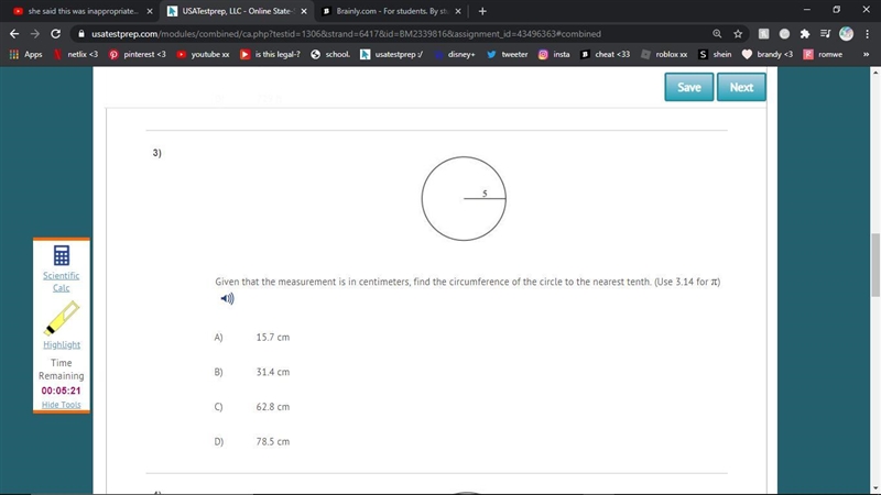 given that the measurement is in centimeters, find the circumference of the circle-example-1